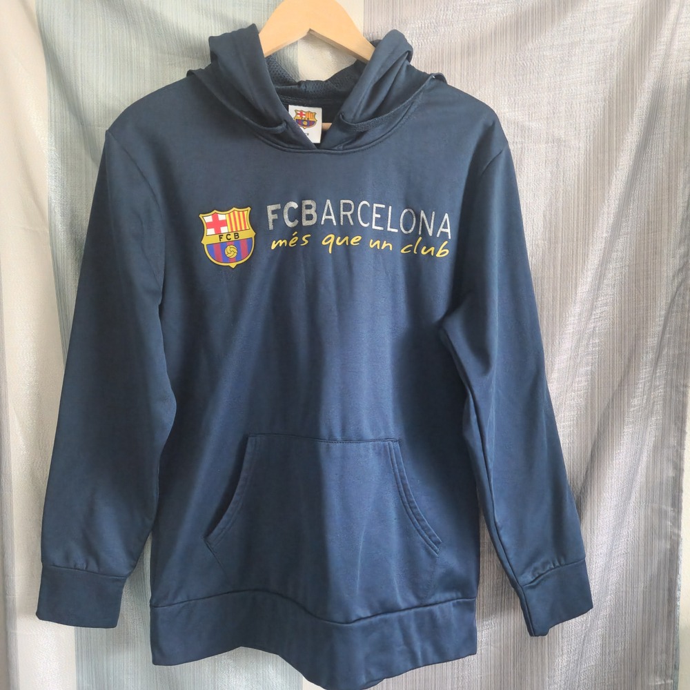 FC Barcelona Mens Navy Blue Mes Que Un Club Pullover Soccer Hoodie Size Medium